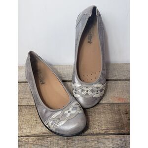 UMBERTO RAFFINI Gray Silver Leather Slip-On Flats 40